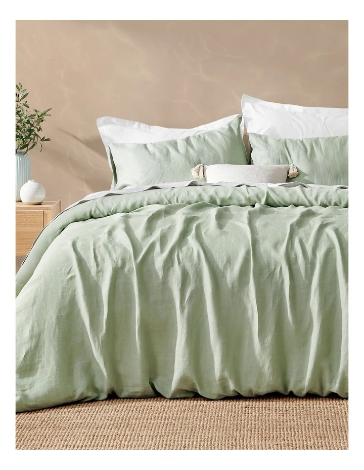 Vintage Washed Hemp Linen Quilt Cover Set in Sage