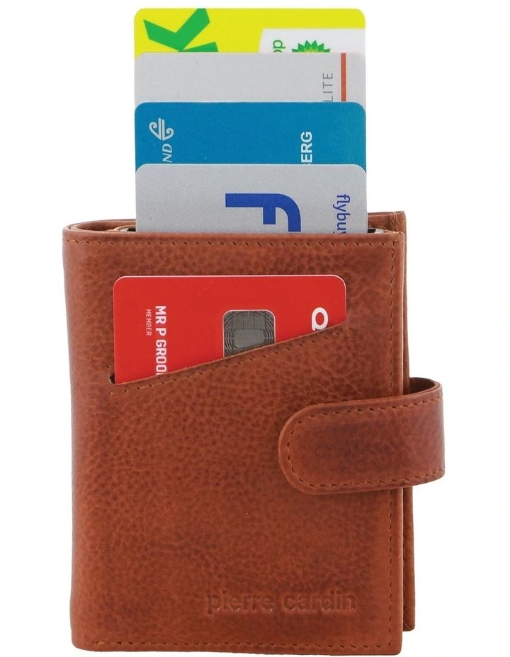 Leather Smart Slide Card Holder Tab Wallet in Tan