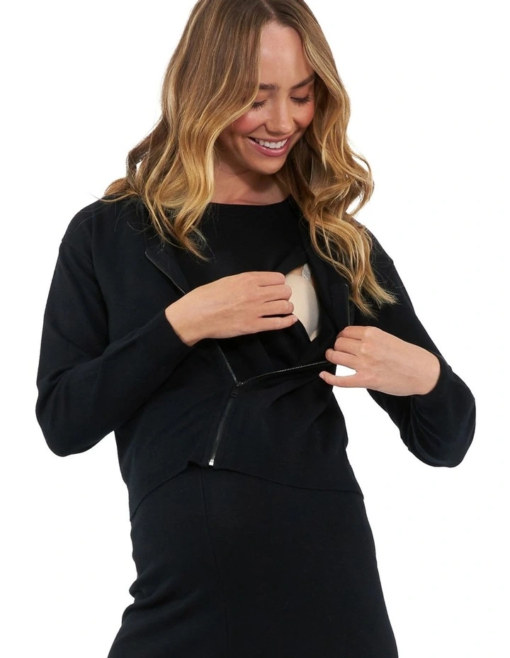 Reese Nursing Knit Hoodie in Black