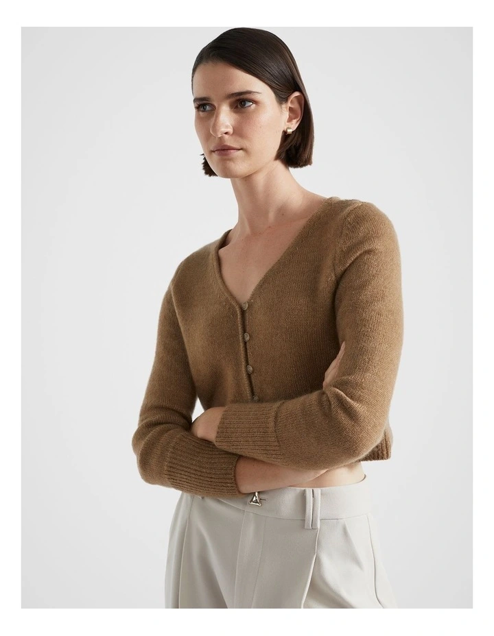 Fitted Crop Cardigan in Deep Chai Marle
