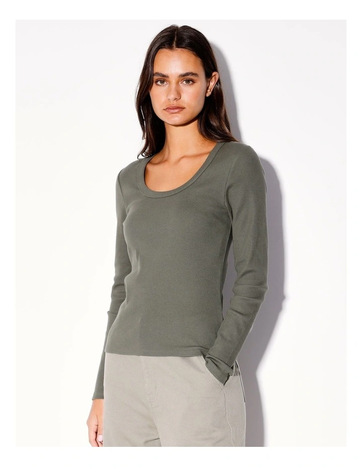 Organic Blend Long Sleeve Scoop Neck Tee in Khaki