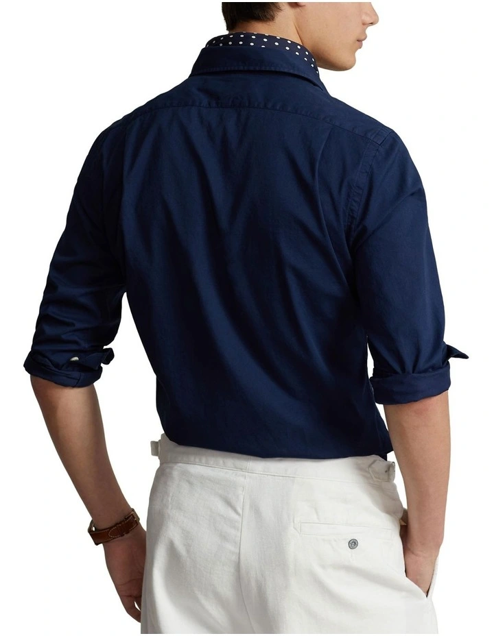 Slim Fit Garment Dyed Twill Shirt in Navy
