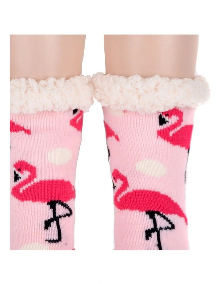 Thick Fur Bed Socks 3 Pairs in Flamingo