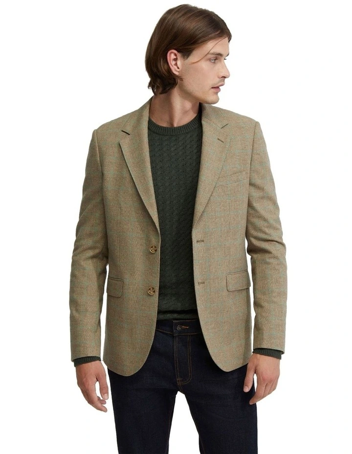 Blake Wool Rich Check Blazer in Camel