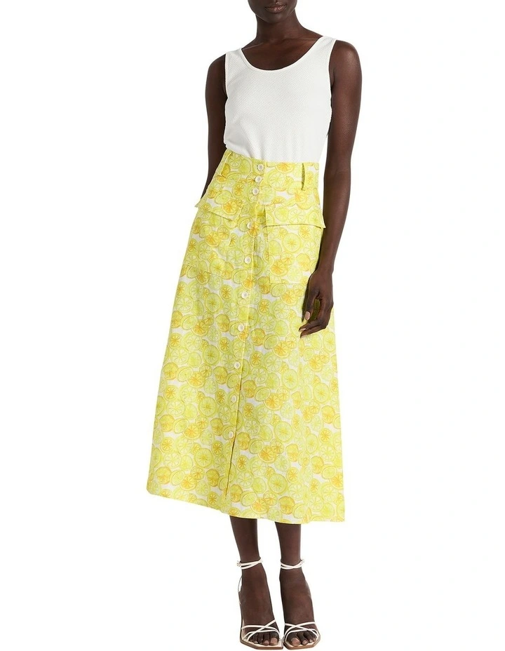 It's A Zest-ival Midi Skirt in Lemon Multi