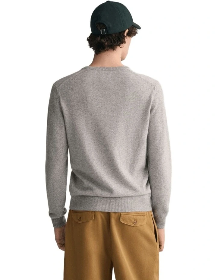 Superfine Lambswool V-Neck Sweater in Grey Melange