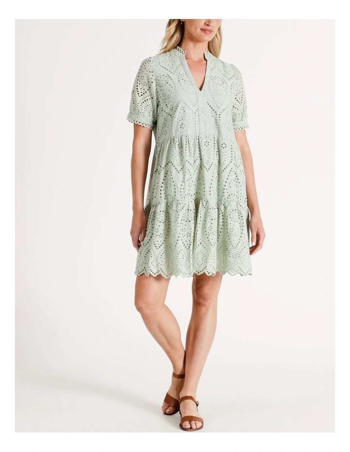 Holi Dress with Embroidery Organic Cotton in Desert Sage