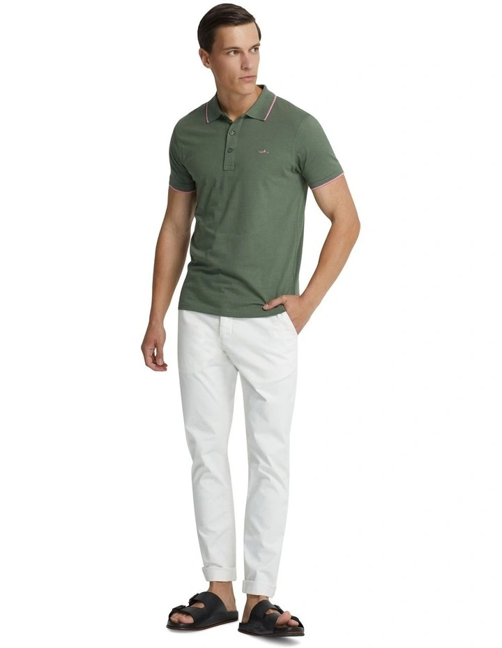 Henry Jersey Tipping Polo Shirt in Olive