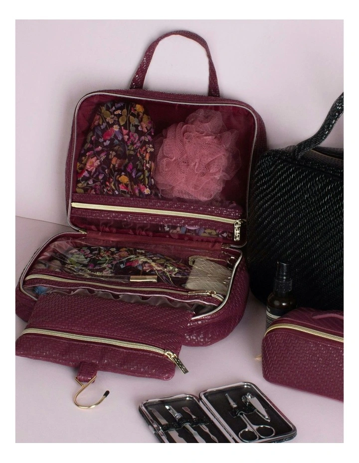 Herringbone Hanging Cosmetic Bag Plum