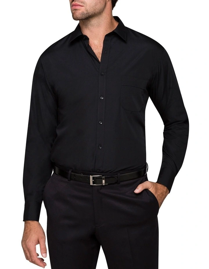 Cotton Long Sleeve Business Shirt in Black