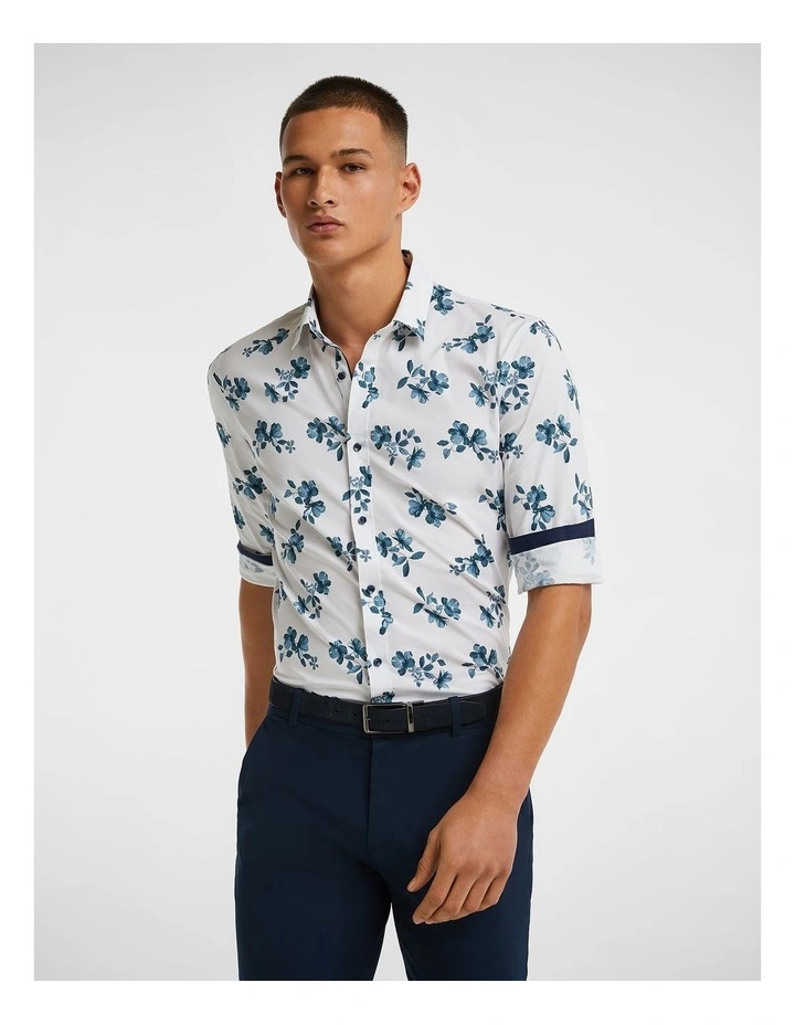 Teresina Slim Floral Shirt in White