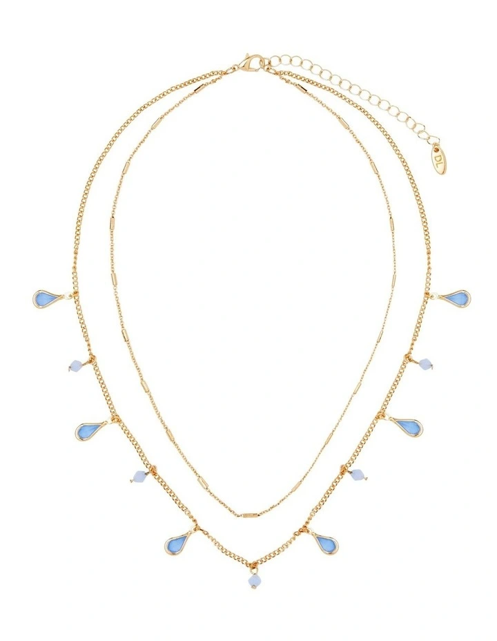 Layered Charm Drop Necklace in Pale Blue