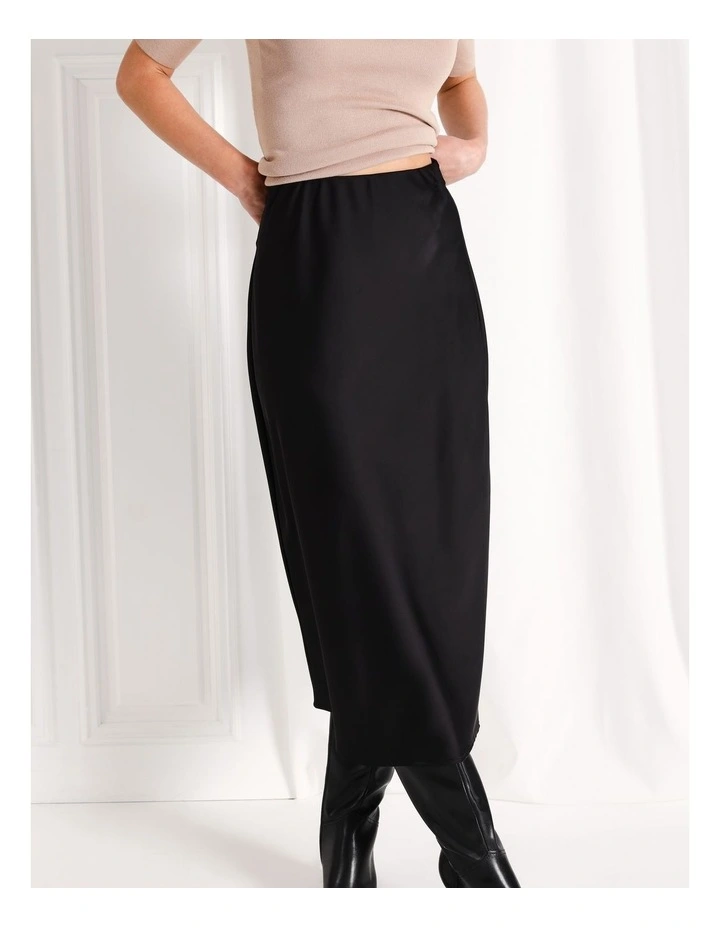 Recycled Blend Satin Slip Skirt in Black