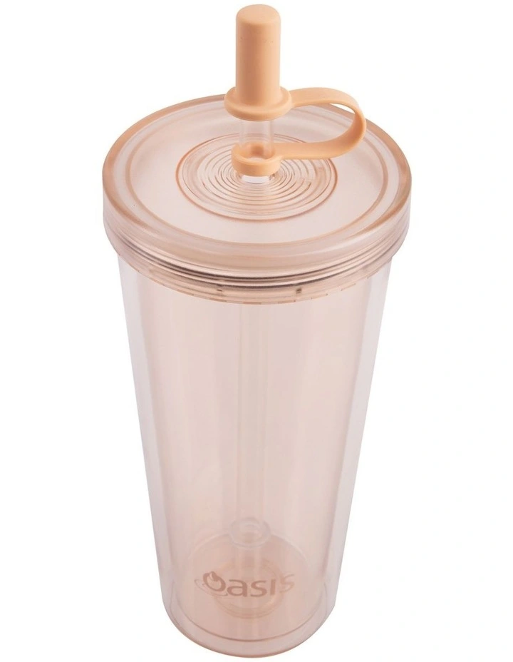 Double Wall Smoothie Tumbler With Straw 520ml in Peach