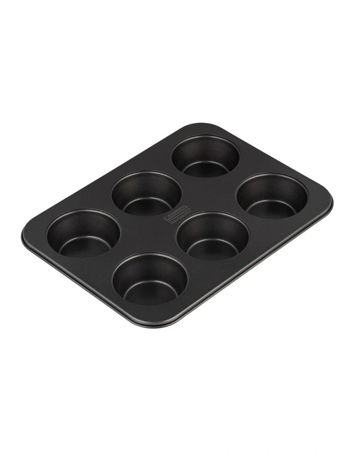 BakerMaker Non-Stick 6 Cup Large Muffin Pan in Black