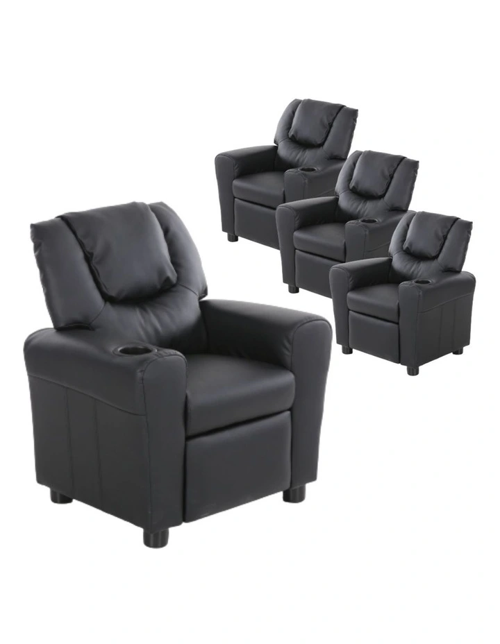 Oliver Kids Recliner Sofa Arm Chair Set of 2 in Black