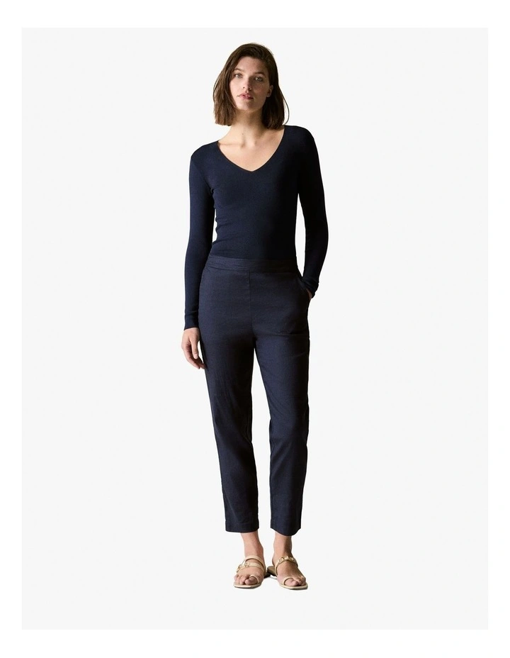 Stretch Linen Blend Pull On Pant in Night Sky