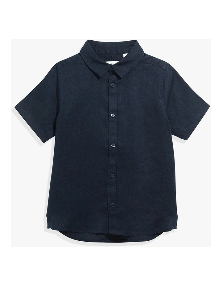 Linen Short Sleeve Shirt in Navy