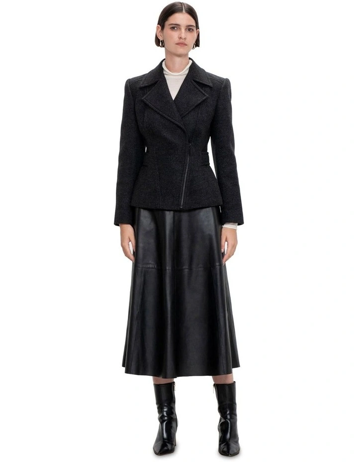 Wool Biker Coat in Charcoal Melange