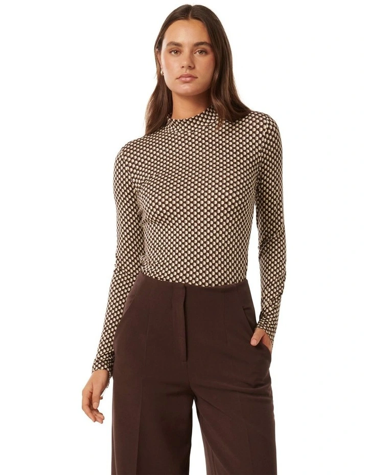 Valera Skivvy Neck Long Sleeves Top in Brown
