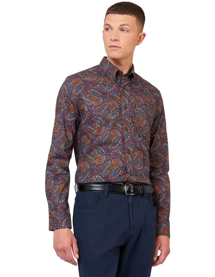 Paisley Print Long Sleeve Shirt in Purple