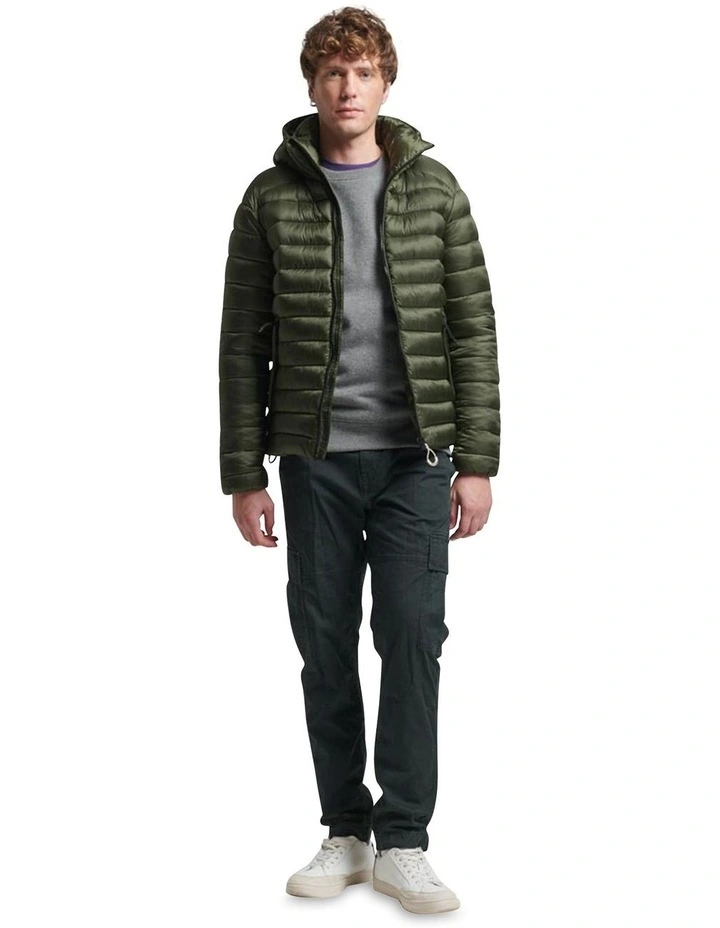 Hooded Fuji Sport Padded Jacket in Dark Moss Green