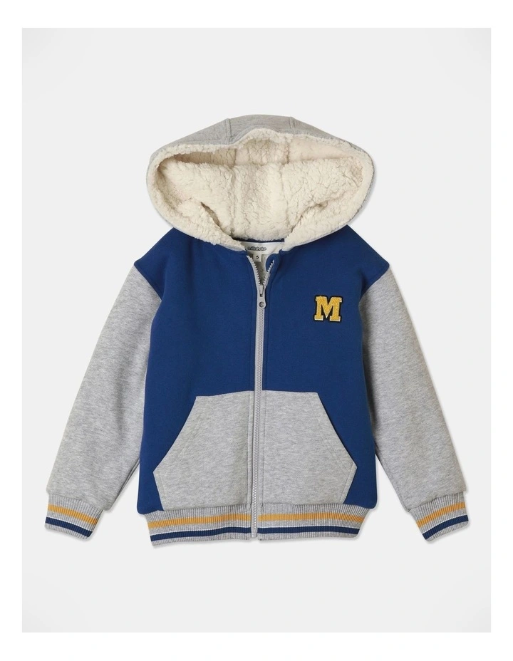 Fleece Zip Thru Sweat Top with Sherpa Lining (3-8 Years) in Blue