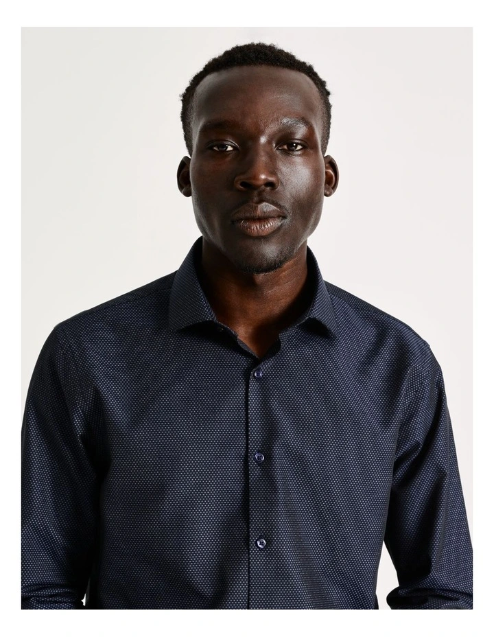 Tailored Long Sleeve One Colour Dobby Shirt in Blue