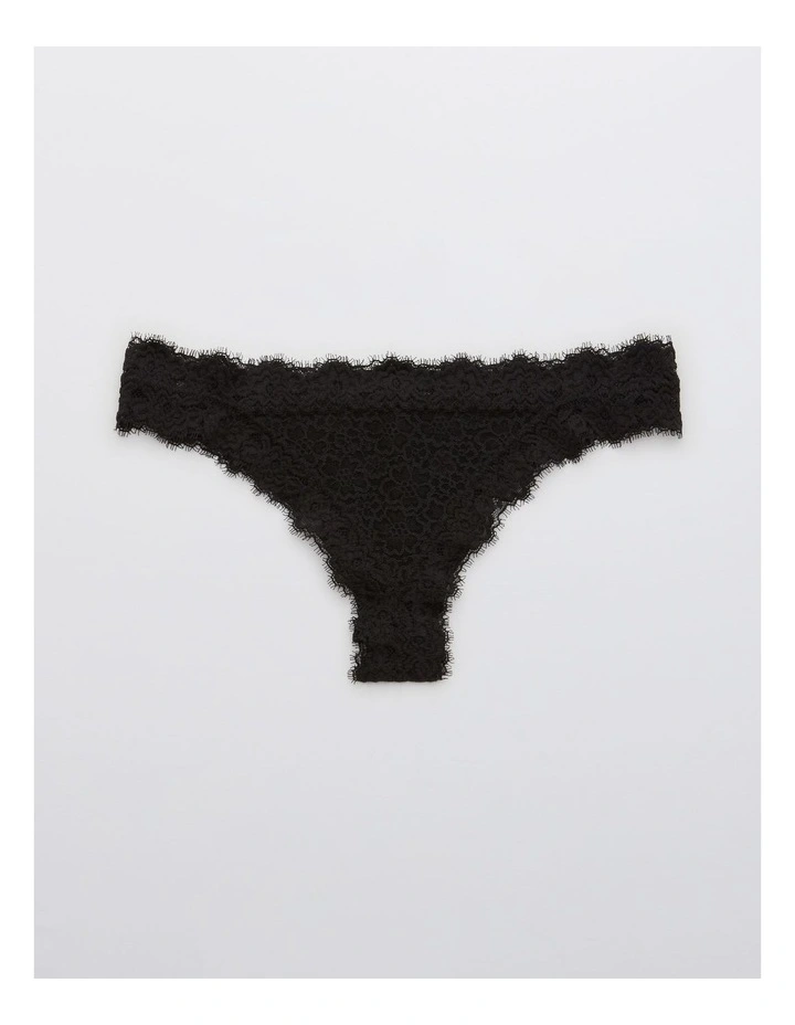 Eyelash Lace Thong Underwear in Black