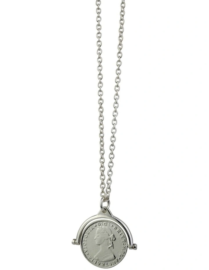 Name Chain Necklace w/ Australian Token Coin Spinner Silver