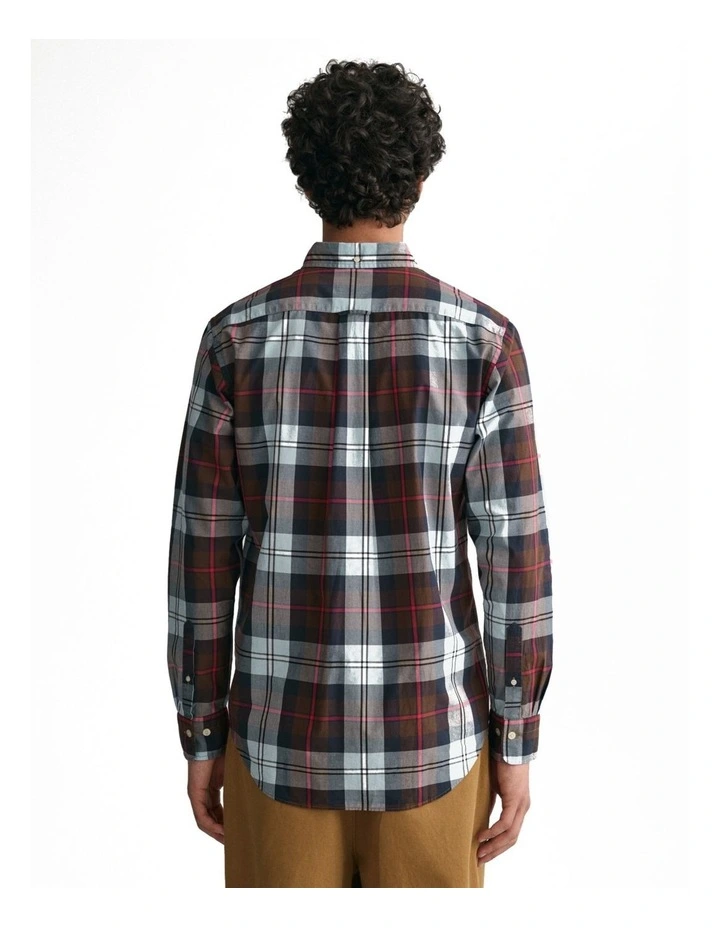 Regular Fit Large Checked Poplin Shirt in Rich Brown