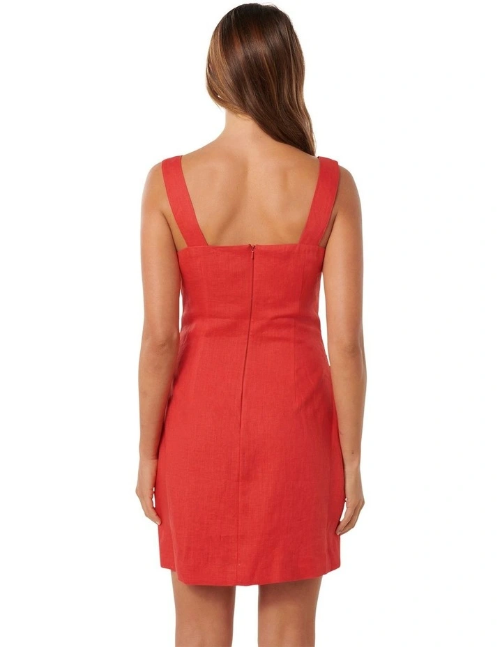 Nikki Square Neck Linen Mini Dress in Red
