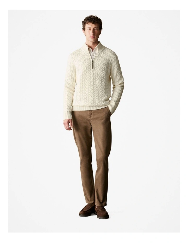 Australian Merino Cable Knit Half Zip in Parchment