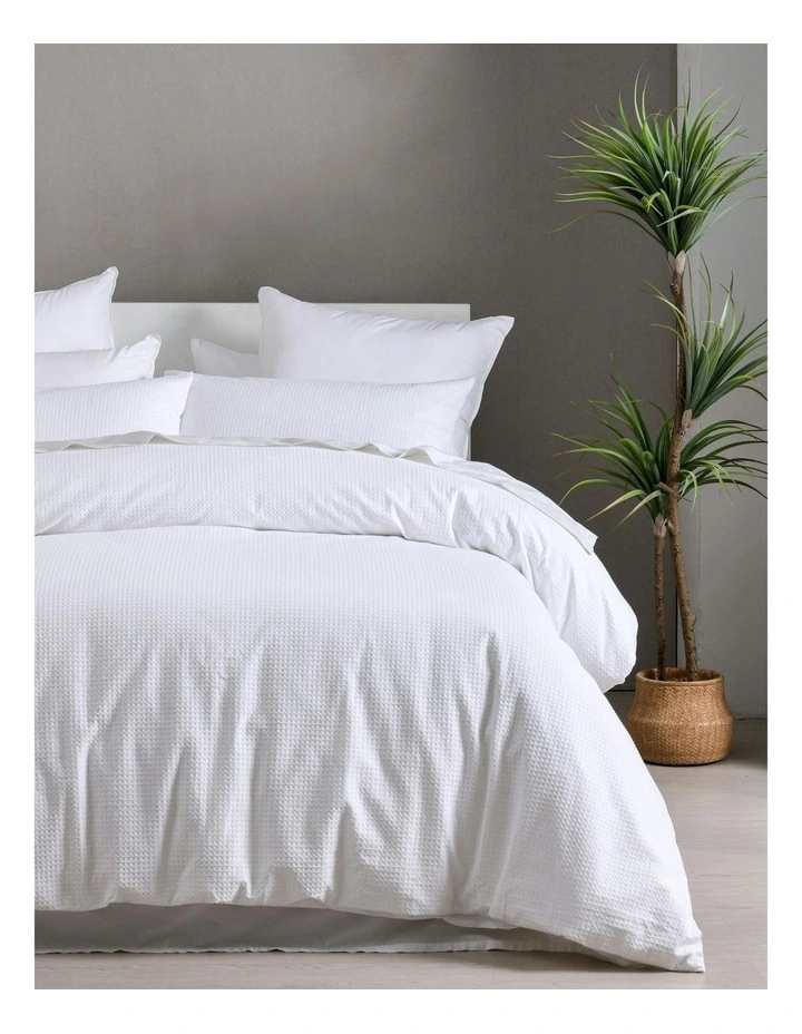 Cotton Rich Waffle Quilt Cover Set in White