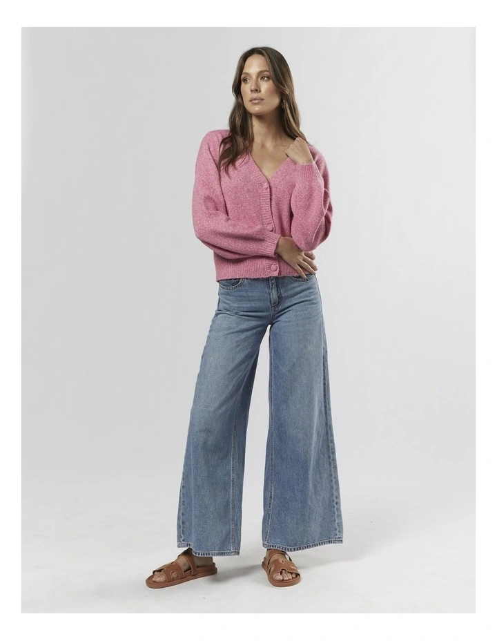 Dofwool V-Neck Button Cardigans in Fuchsia Purple Melan