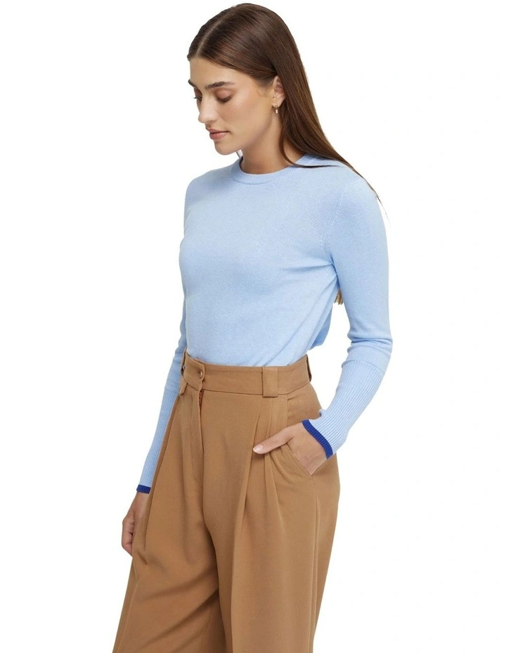 Madeline Stripe Cuff Knit Top in Blue