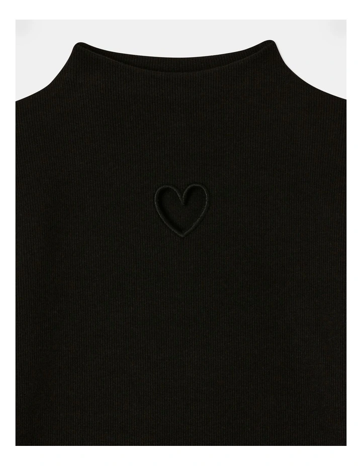 Rib Funnel Neck Top in Black