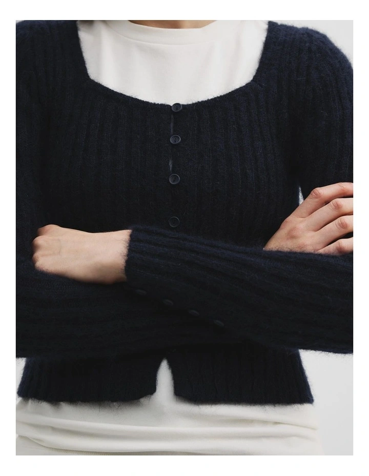 Scoop Neck Knit Cardigan in Deep Navy