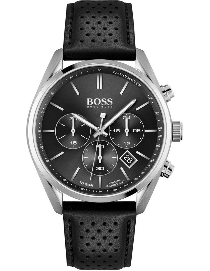 Quartz Black Leather Chrono Watch