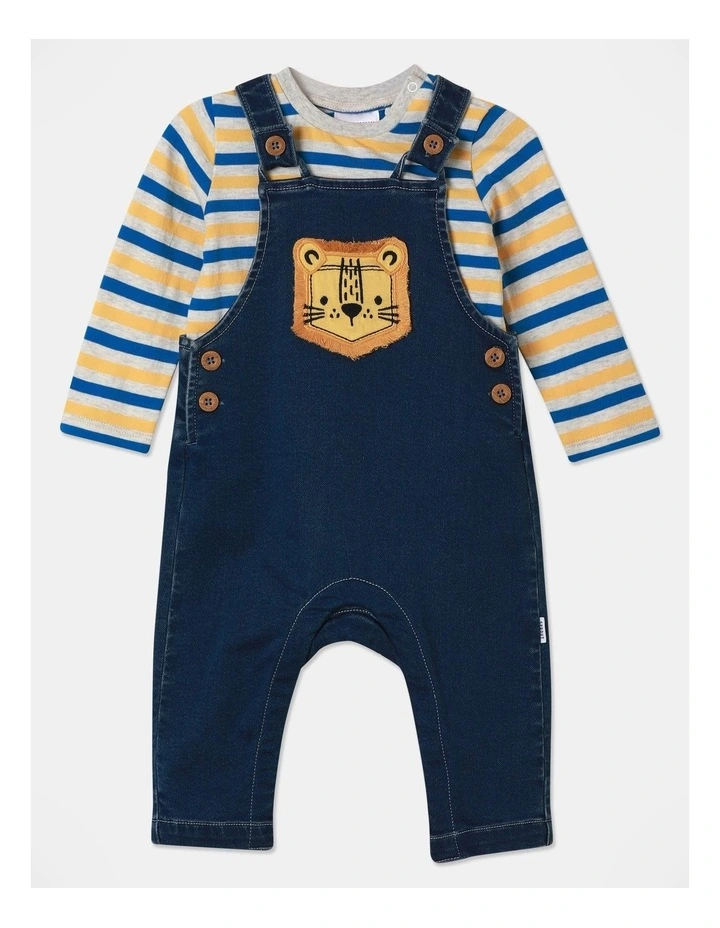 Novelty Knit Denim Overall Set in Denim