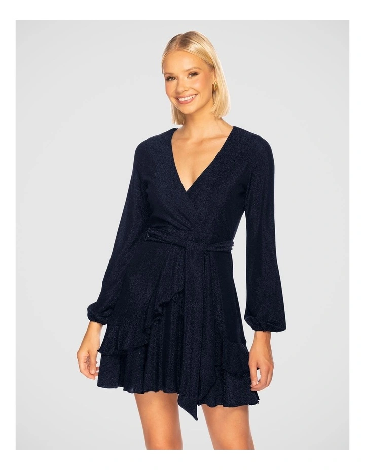 Carmen Long Sleeve Mini Dress in Blue
