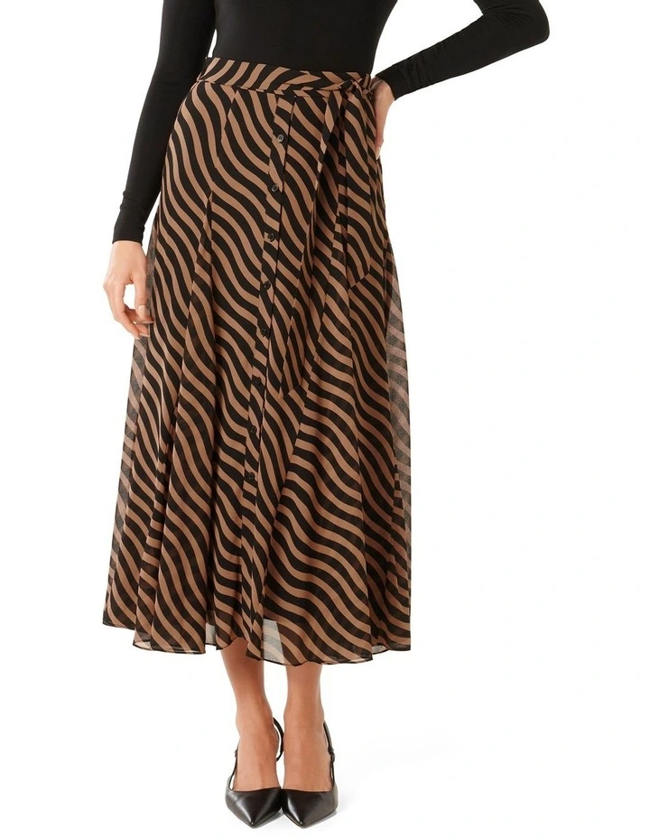 Donna Godet Midi Skirt in Brown Multi