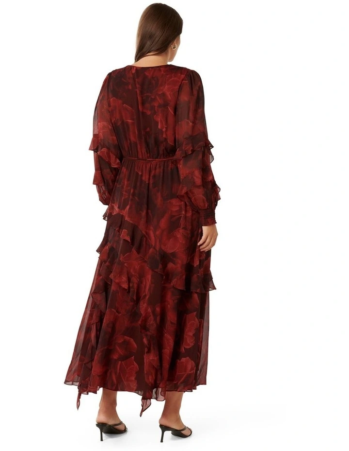 Zoe Ruffle Maxi Dress in Red