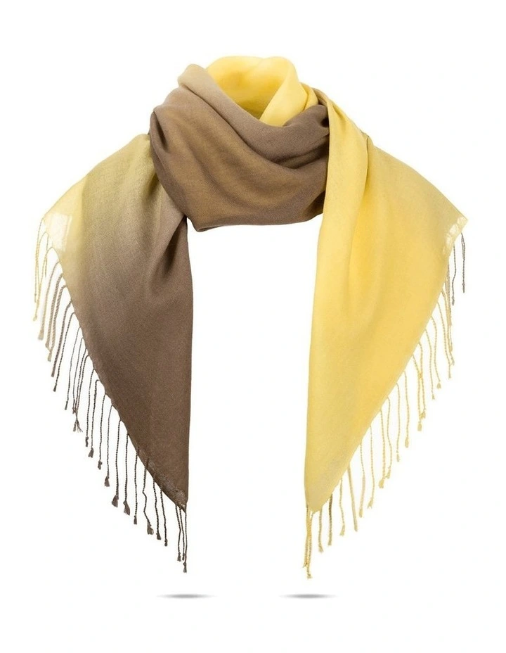 Merino Wool Tie Dye Scarf in Lemon/Brown