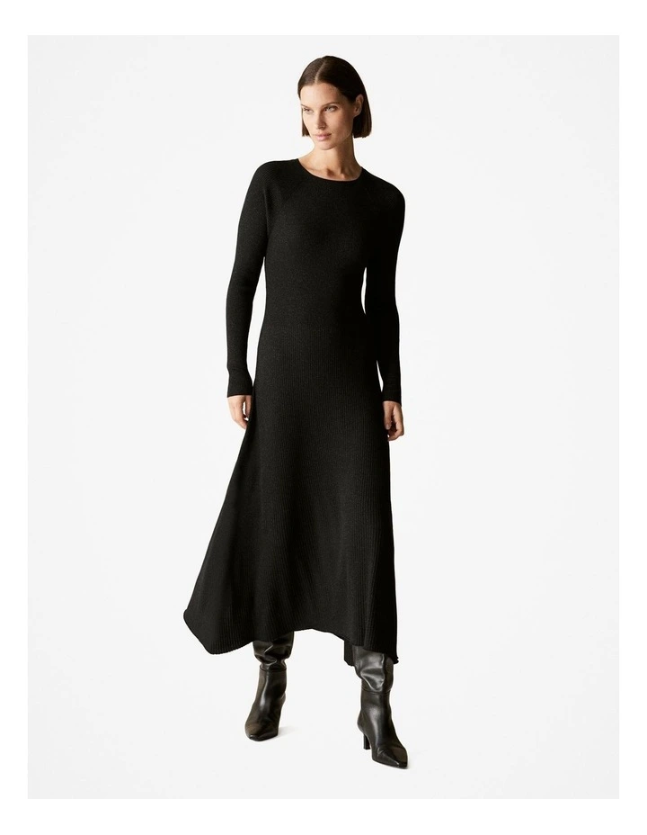 Merino Metallic Rib Dress in Black