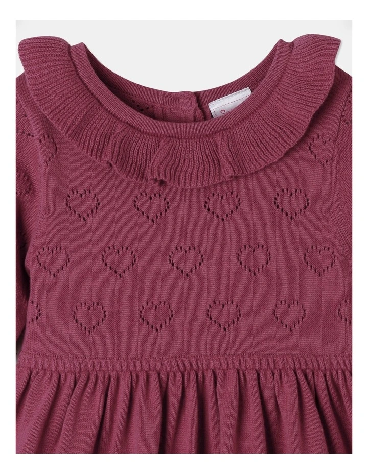 Pointelle Knit Dress in Cherry