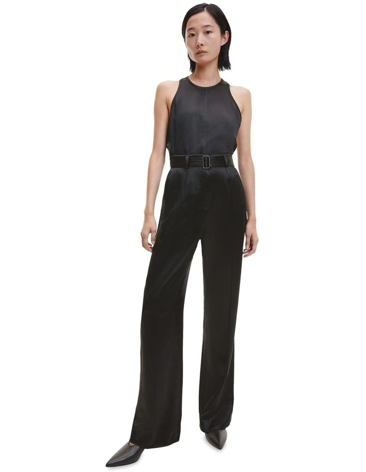 Naia Acetate Racer Neck Top in Black