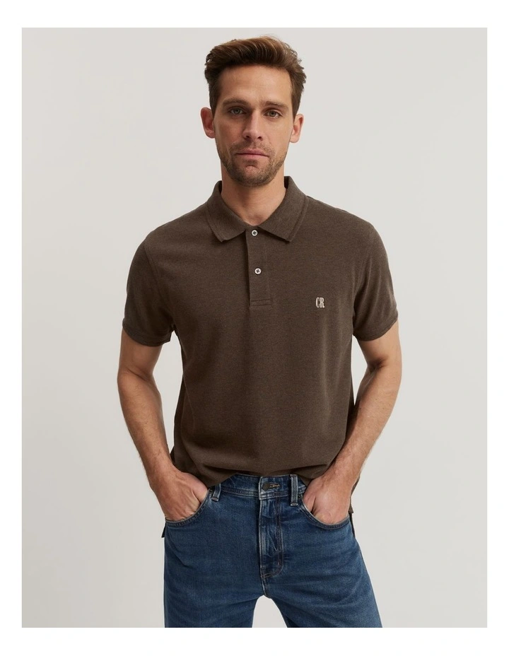 Verified Australian Cotton Pique Polo in Cappuccino Marle
