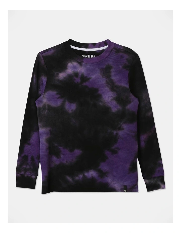 Long Sleeve Waffle Splice Tee in Purple