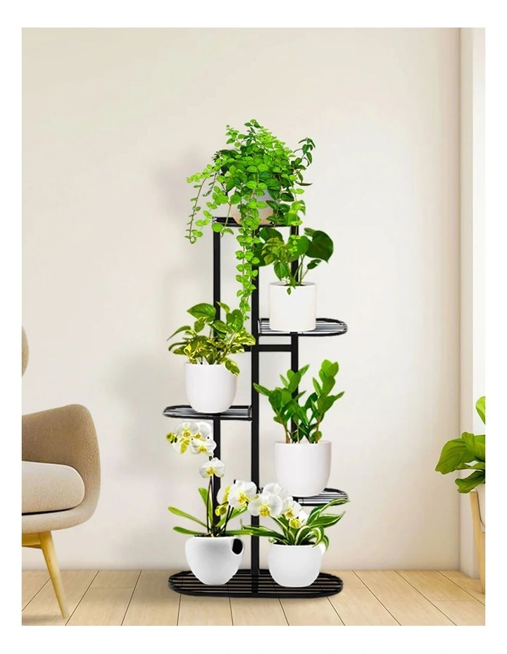 5 Tier 6 Pots Metal Plant Rack in Black